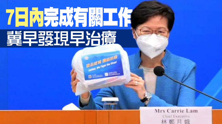 林鄭：下月初向全港300萬家庭派防疫包 內含KN95口罩快測包等