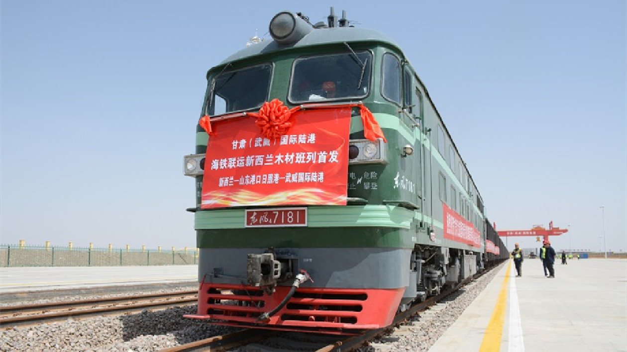 甘肅首列跨境海鐵聯運木材專列抵達武威