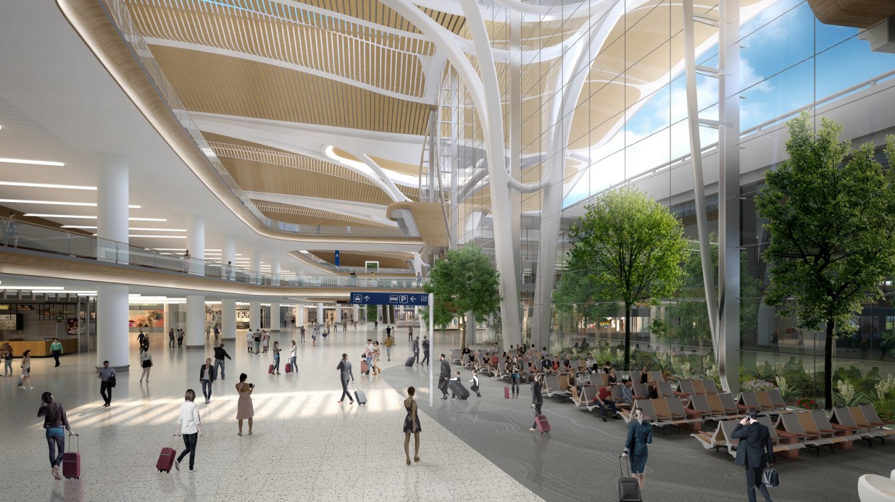 白雲機場三期擴建工程T3航站樓項目中區花冠柱順利封頂