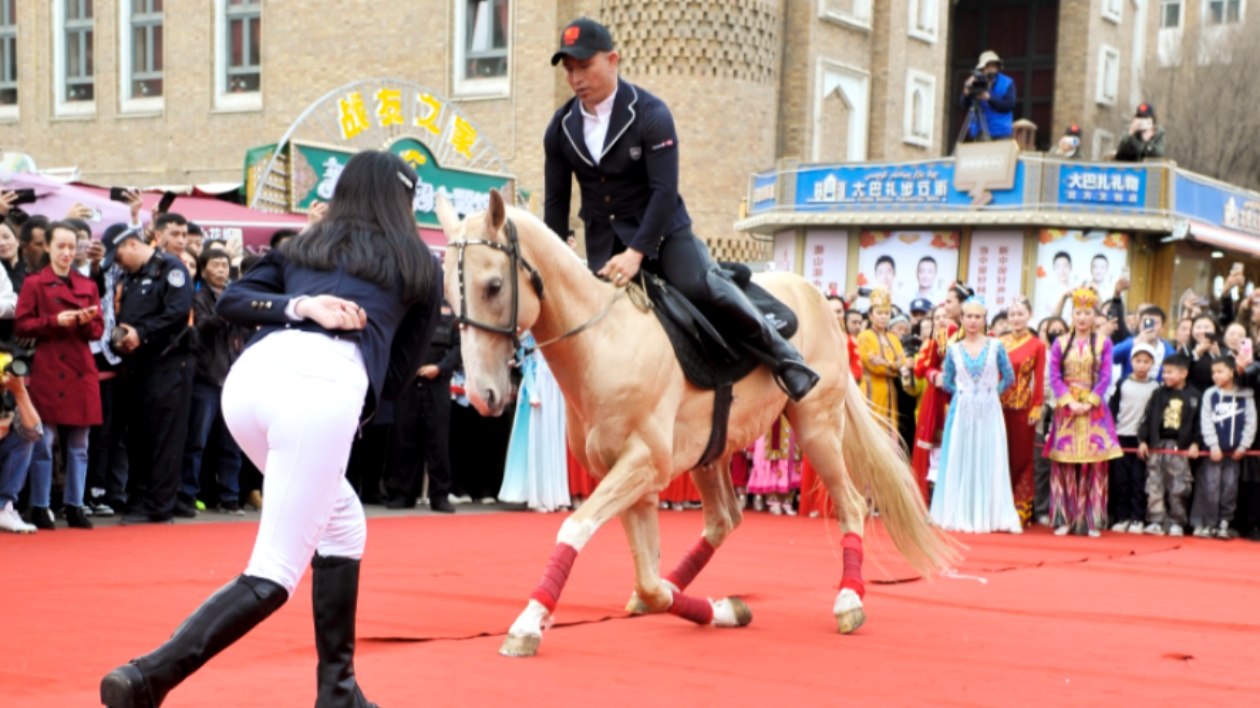 汗血寶馬走進新疆大巴扎景區 「烏魯木齊 馬上旅遊」文旅品牌首次亮相