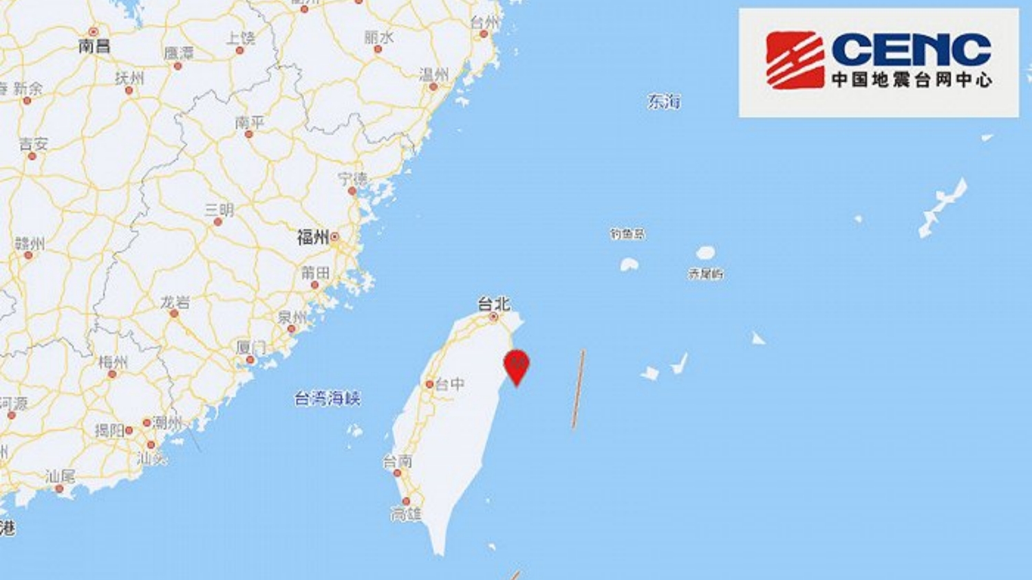 台灣花蓮縣海域發生5.6級地震 震源深度10千米