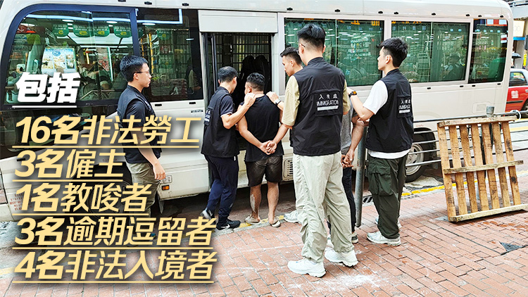入境處過去4日全港打擊非法勞工 拘捕27人